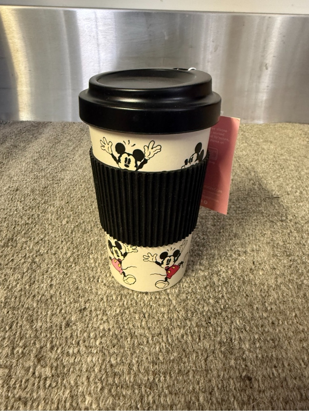 Disney White Mickey Mouse Travel Mug with Black Lid and Black Grip